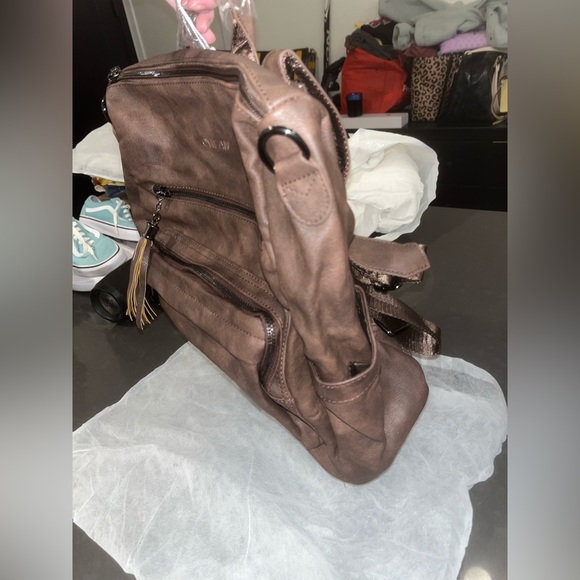Leather Coffee Colored Backpack Purse NWT